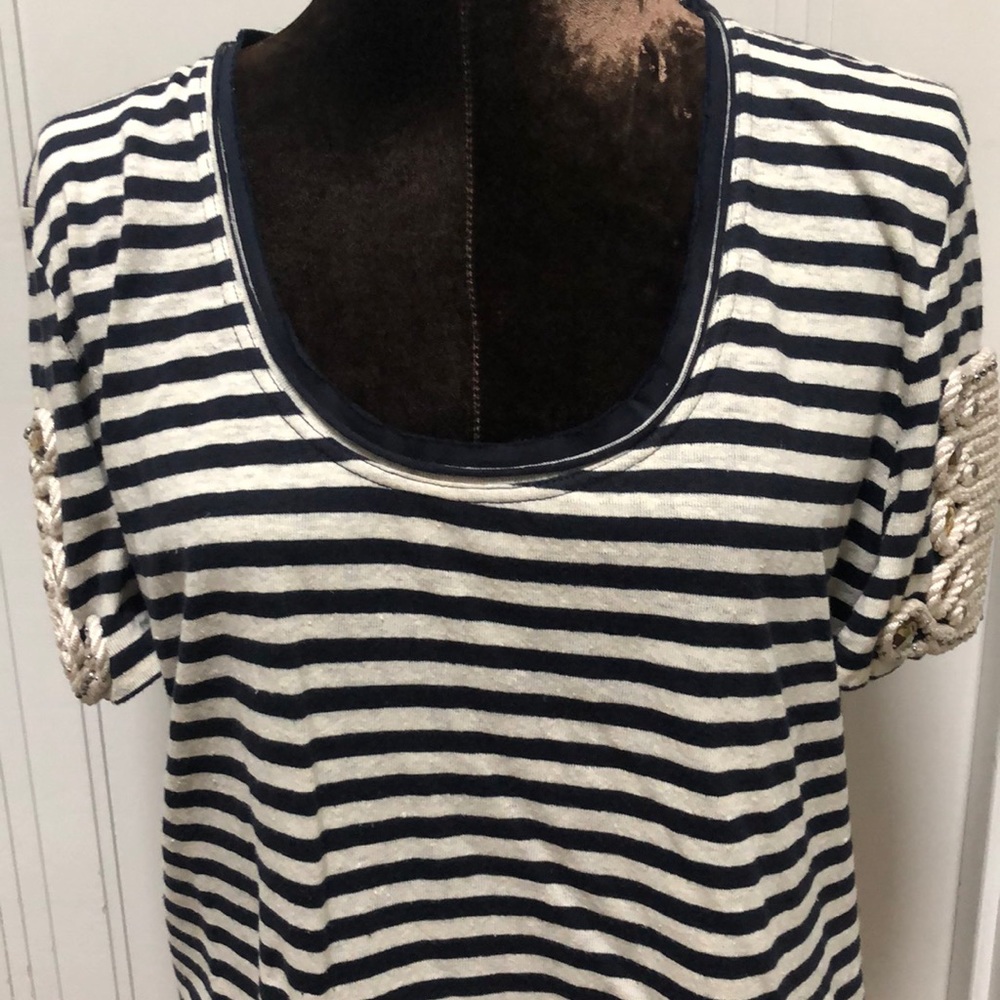 Tory Burch Decorative Scoop Neck StripeShirt L NWT